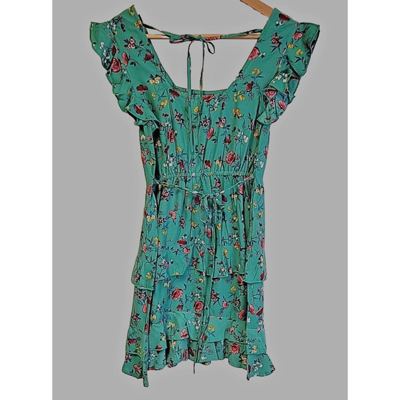 New Floral Tiered Mini Dress Summer‎ Vacation Bridal Shower Bloomcore Size XS - Picture 7 of 11